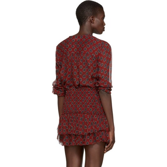 ISABEL MARANT Shirt Womens 34 XS Rust Red Polka Dot Sheet Silk Long Sleeve - Picture 2 of 16